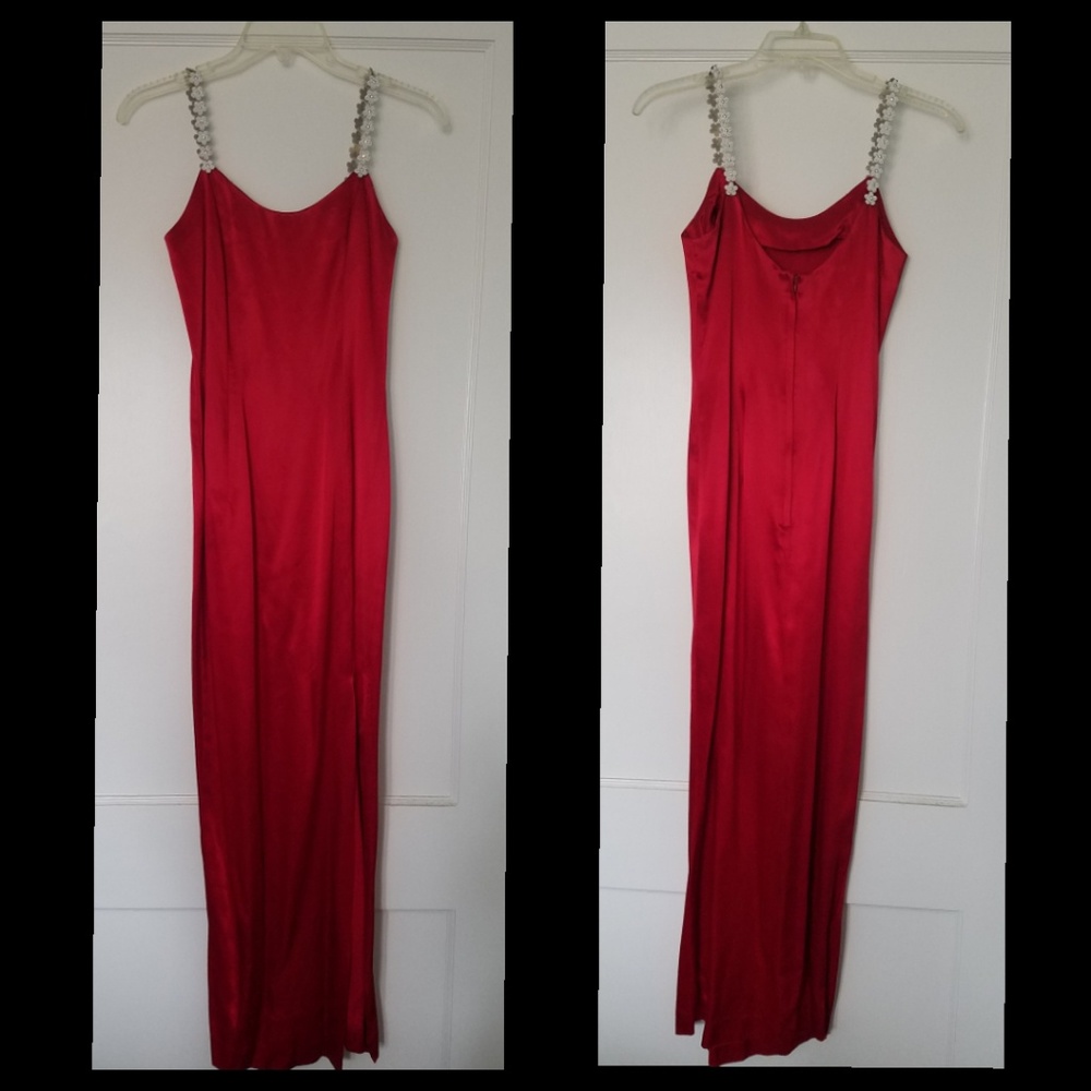 Red Satin Full Length Formal Dress
